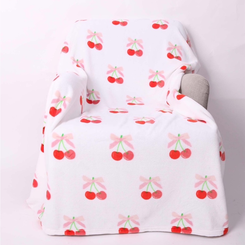 Palmetto Moon Cherries Flannel Micro Plush Throw Blanket 52”x 66”